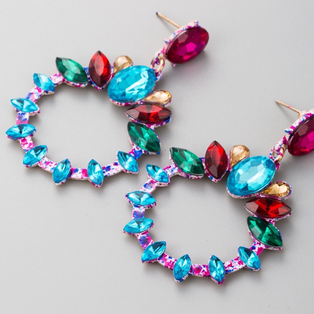 Round Rhinestone Earrings - Picture 3 of 5